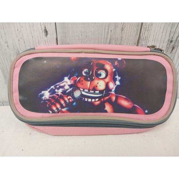 Five Nights at Freddy's Rockstar Freddy Pink Zippered Pencil Case w Sections - Picture 1 of 5